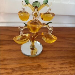 Elegant Glass Tree with Amber Ornaments Chinese ingot boat shaped design decor